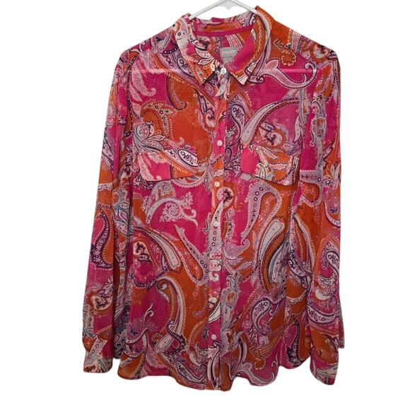 Chico's Paisley Pink Red Orange Easy Shirt Size 18 - Picture 1 of 8